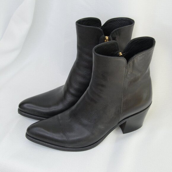 Prada Black Leather Heeled Boots Sz 9 - Picture 1 of 12